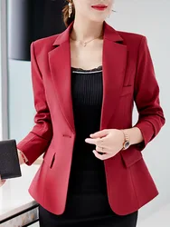 Blazers de peito único de manga comprida feminina, casacos elegantes de lapela, monocromáticos, casuais, escritório, negócios, novo, chique