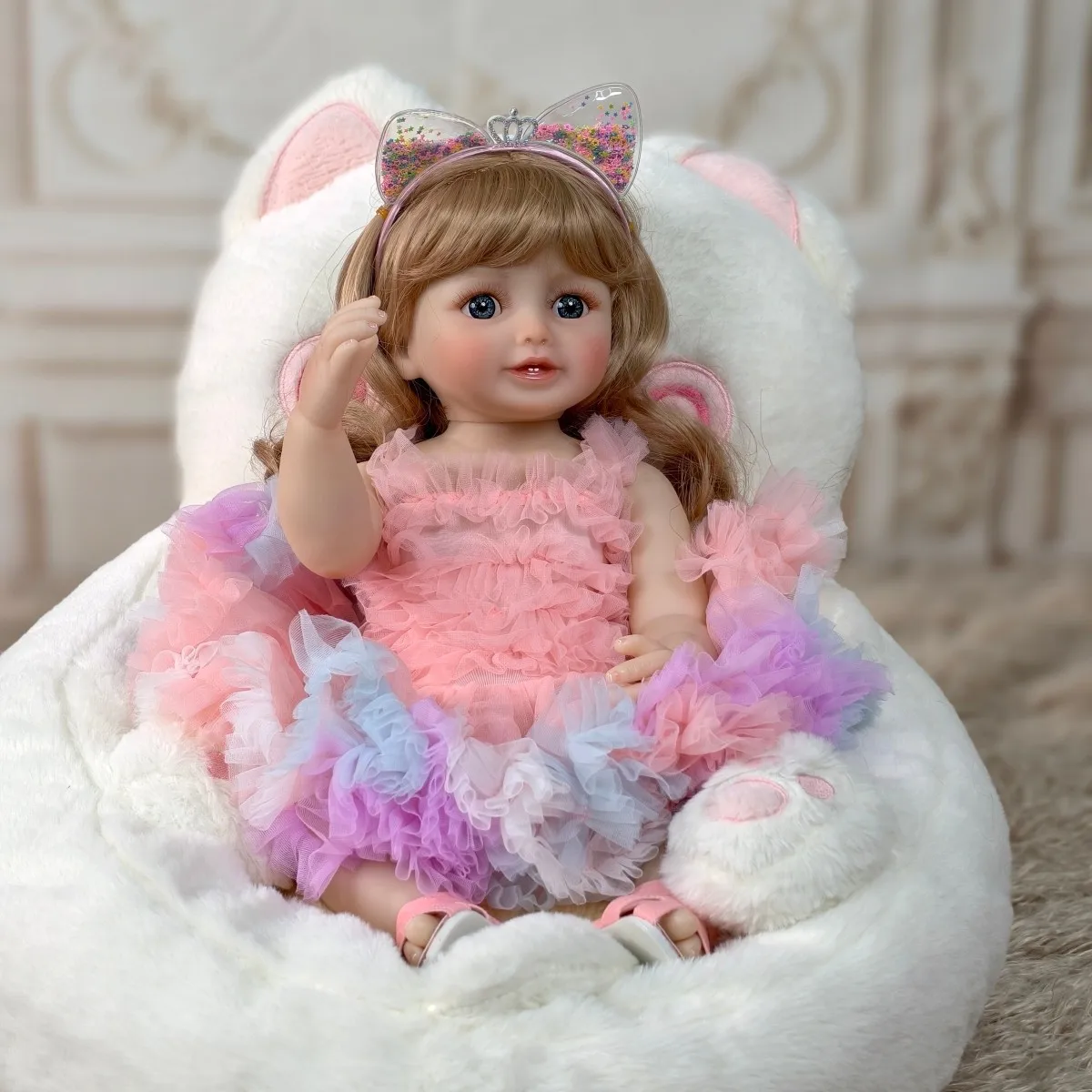 English Russian Conversation 55cm Rebirth Doll Girl Simulation Baby Full Glue Talia Hair