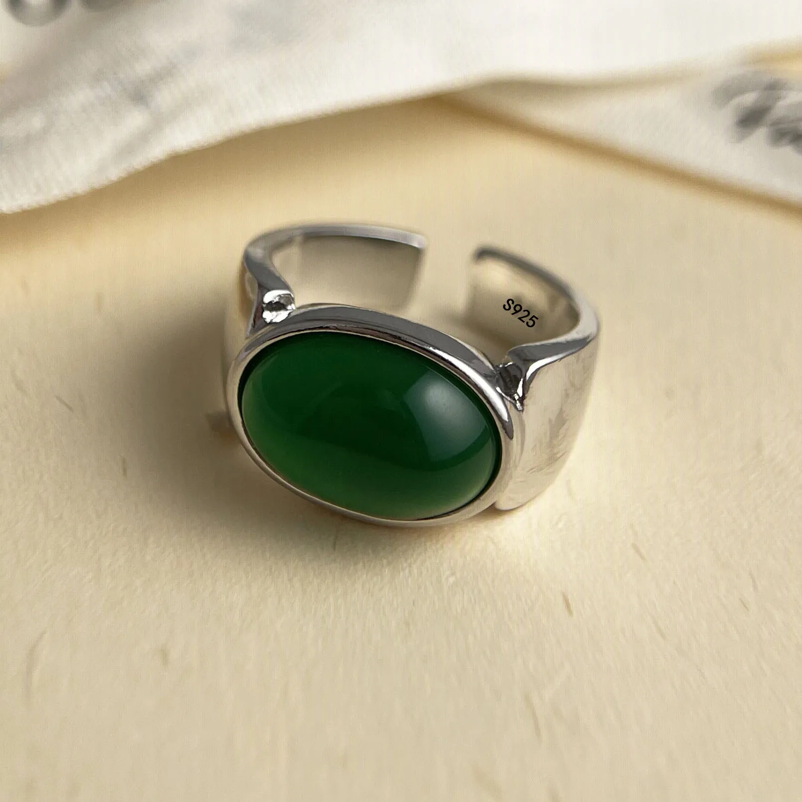 

Кольца из стерлингового серебра 925 пробы для женщин, парные, минималистичные, ручной работы, с большим зеленым камнем, ювелирные изделия, подарок, гипоаллергенные