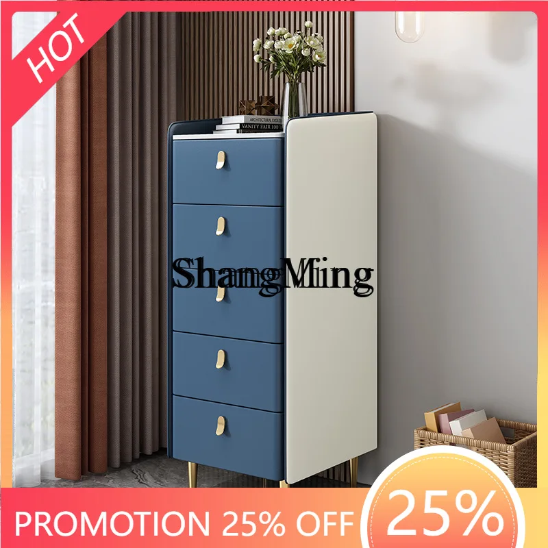 

FG bedroom bedside cabinet narrow chest of drawers 40 wide light luxury leather storage solid storage creative chest of drawers