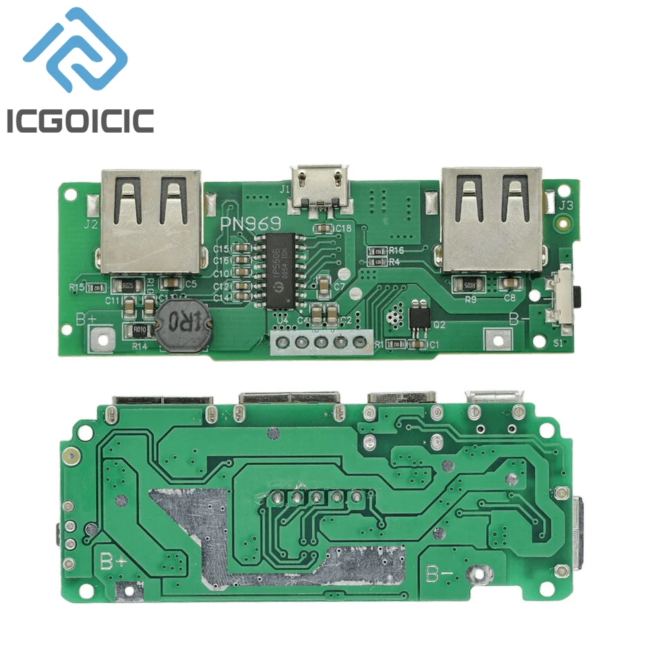 Lithium Battery Charger Board LED Dual USB 5V 2.4A Micro or Type-C USB Mobile Power Bank 18650 Charging Module