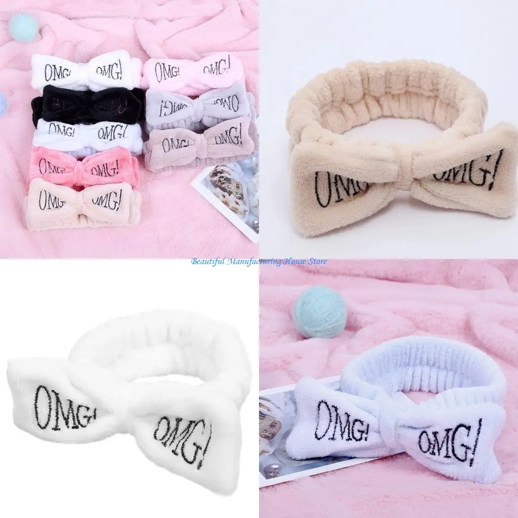 

E56A Женская широкая повязка на голову SPA для девочек с милым бантом и вышитыми буквами повязка для волос Elas