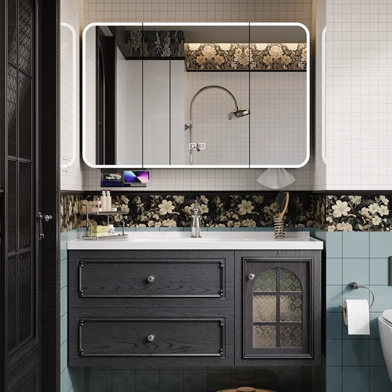 

French retro style bathroom cabinet combination ceramic integrated basin toilet washstand hand washbasin customization