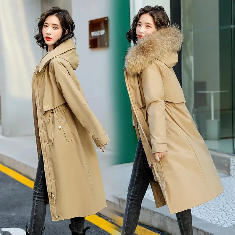 

Women Parka Fashion Long Coat Wool Liner Hooded Parkas 2023 New Winter Jacket Detachable Fur Collar Warm Snow Wear Padded Clothe