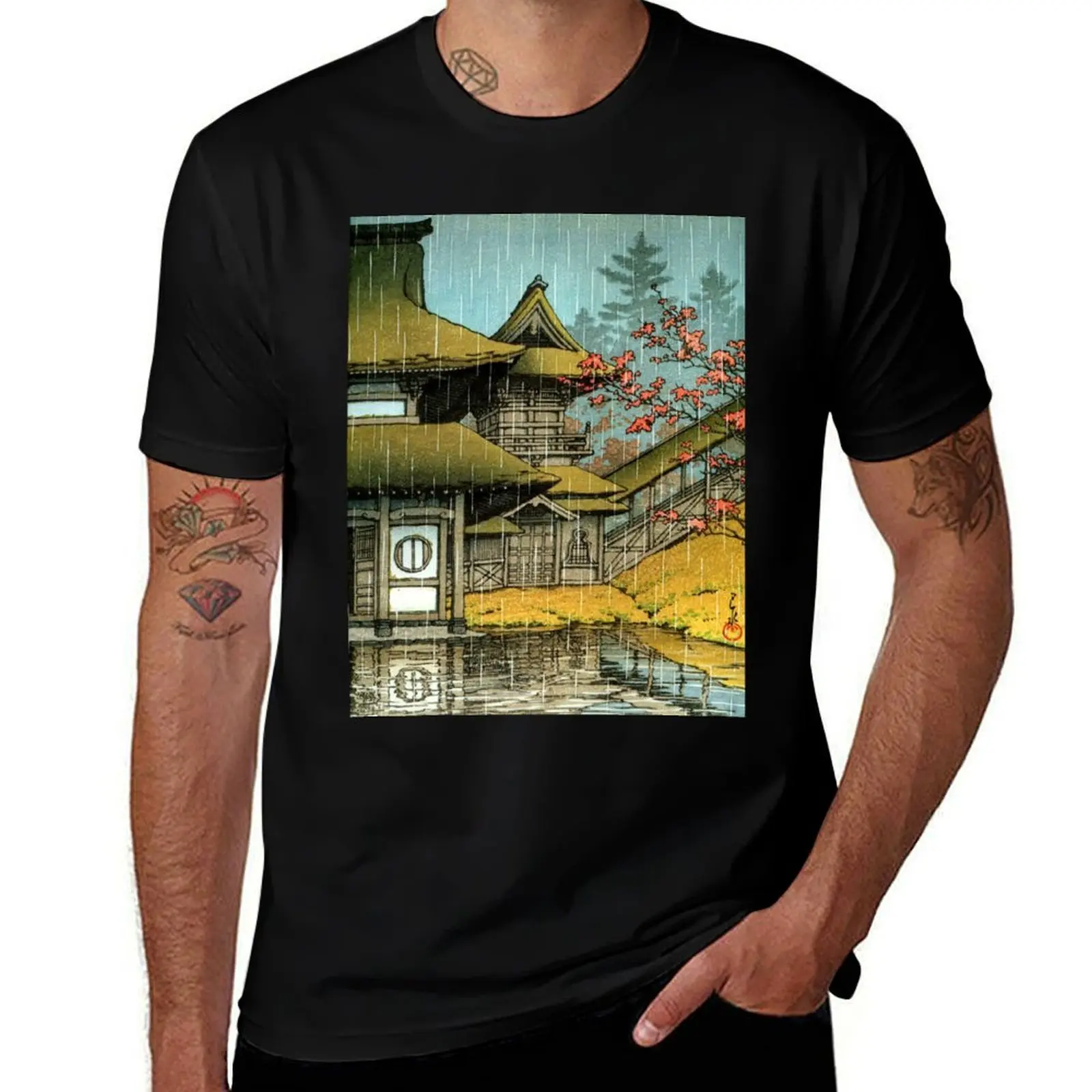 Classic japanese temple painting T-Shirt t shirts for man cotton soft T-Shirt