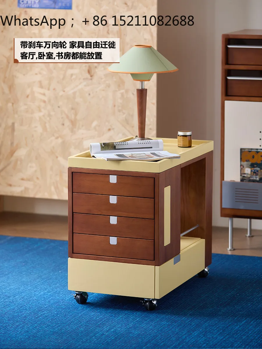 LLY medieval style mobile side square storage side cabinet retro trolley creative solid wood living room coffee table