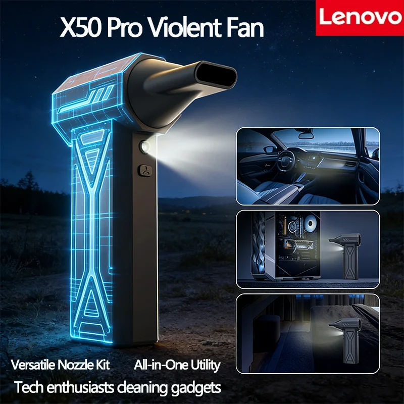 

Вентилятор Lenovo 1000 000 об/мин, 5 насадок и USB-C, многофункциональный воздуходув для автомобиля/электроники/барбекю, портативный очиститель воздуха