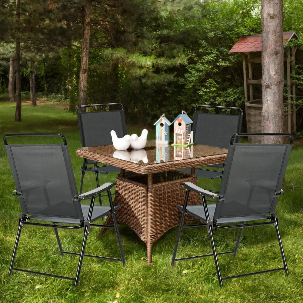 

Set of 4 Folding Patio Chairs, Outdoor Patio Dining Chairs, Portable Sling Back Chairs for Front Porch, Beach, Garden, Backyard