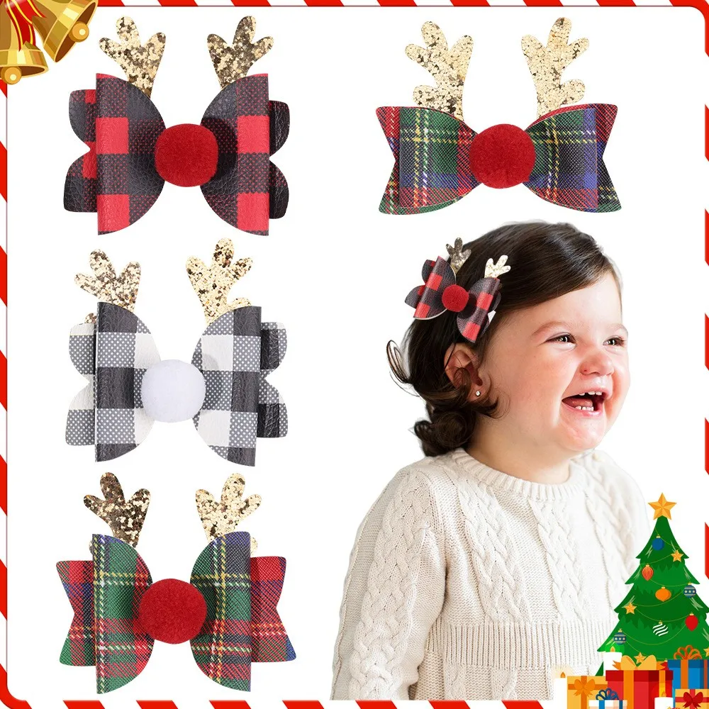 

36pc Glitter Christmas Reindeer Bow Hair Clips Baby Girls Kid Tartan Print Barrettes Xmas Hairpins Bulk Hair Accessories Bulk