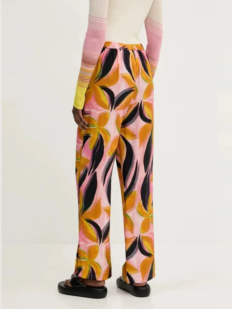 Foreign trade original order Spanish light luxury designer style positioning print elastic waist loose bohemian style pants