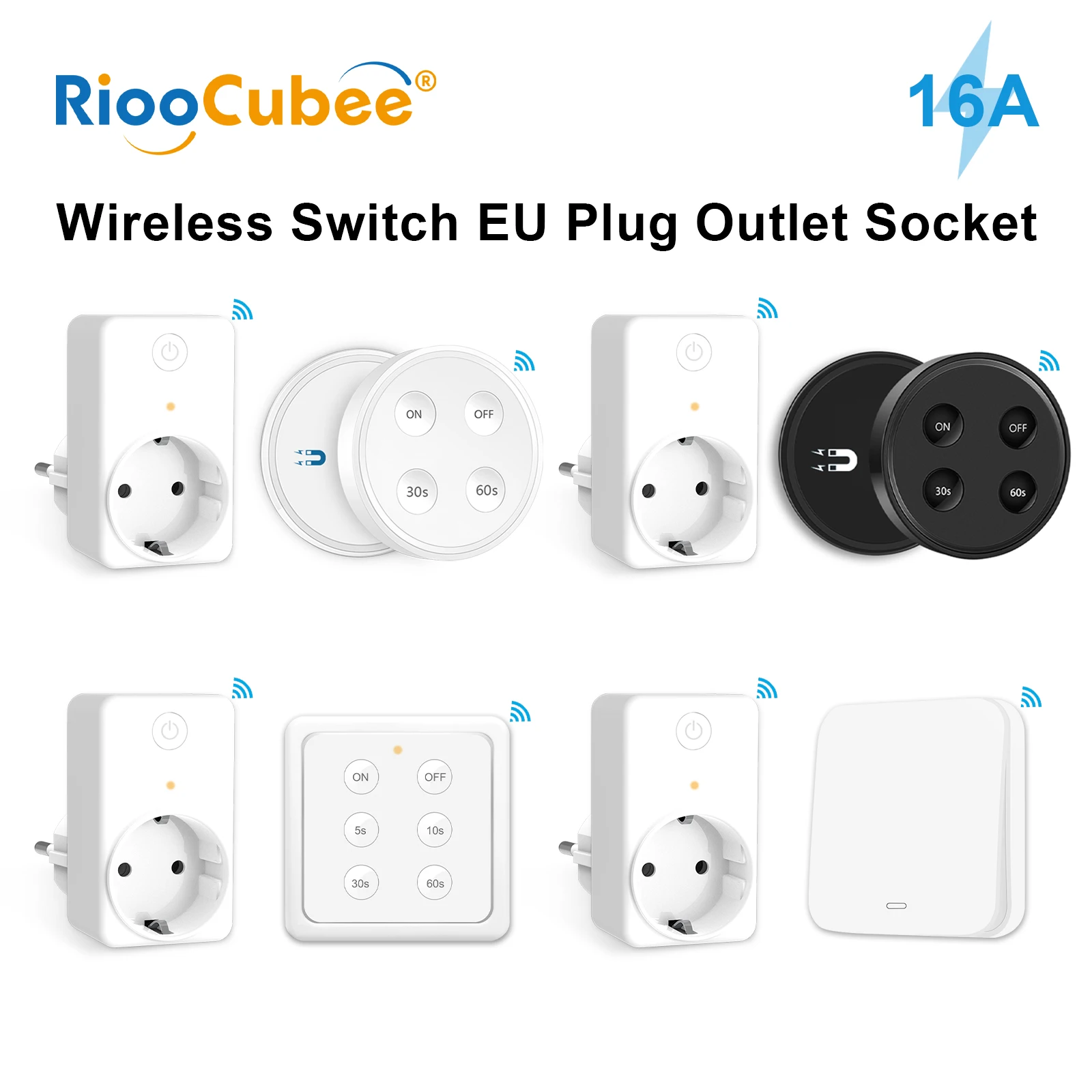 

RiooCubee RF 868Mhz Wireless Socket For Food Waste Grinders 16A with Timer Remote Controller Fan Water Pumps