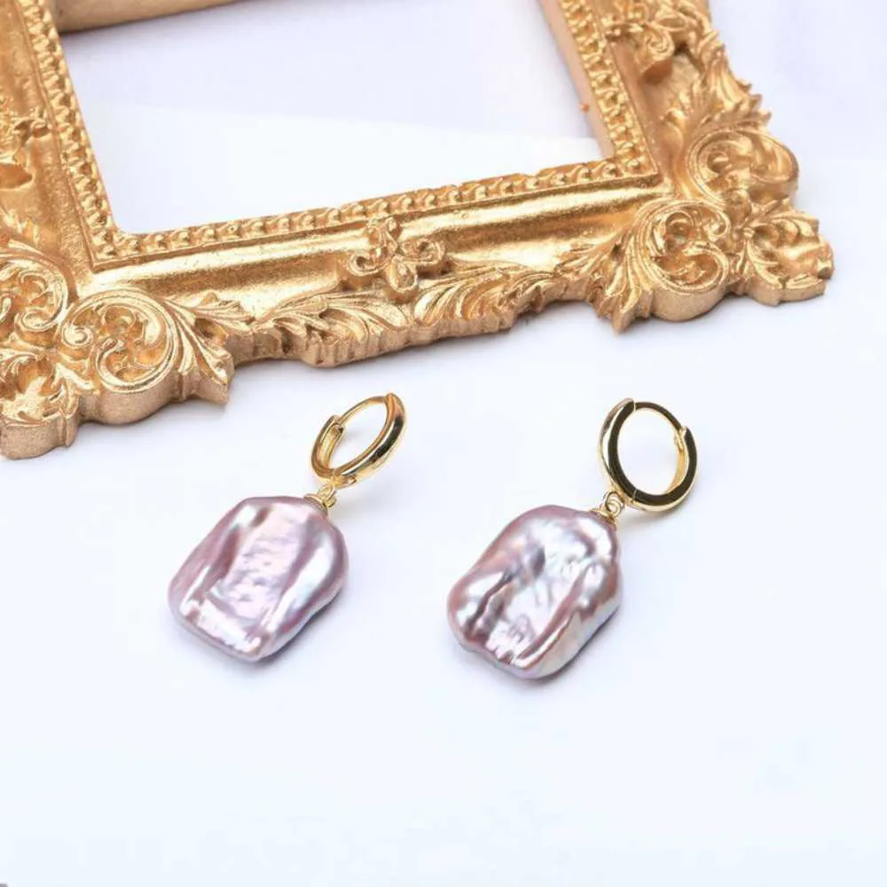 Handmade colorful Baroque freshwater pearl earring square pendant Jewelry VALENTINE'S DAY Classic Women HOOK