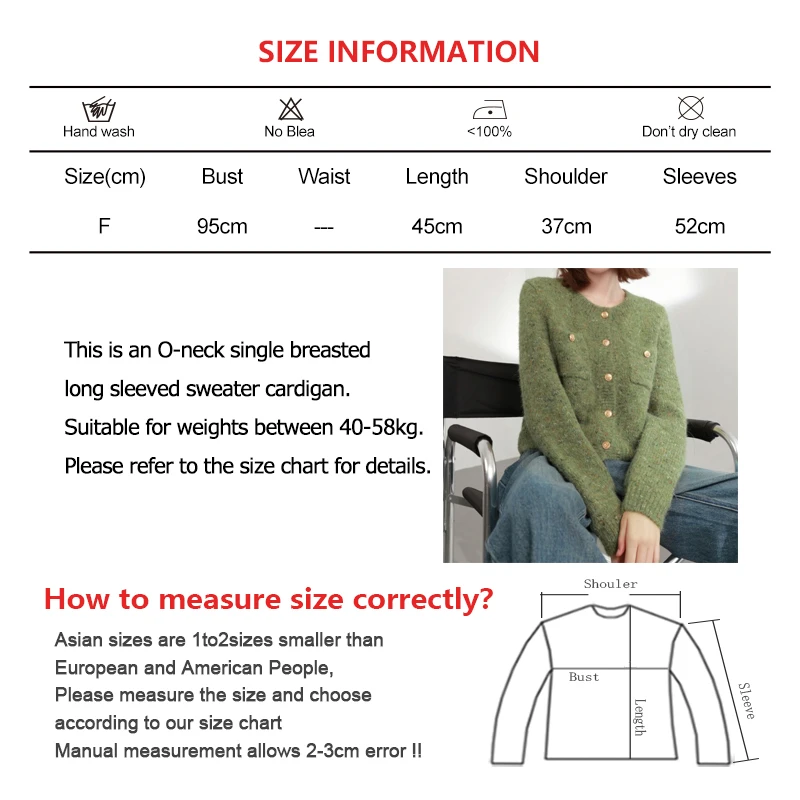 ABRINI Women Autumn Office Single Breasted Sweater Cardigan O-neck Pocket Loose Short Sweater Winter Casual Warm Solid Knit Coat