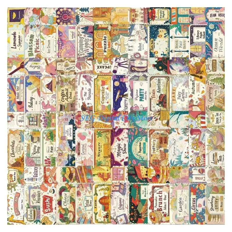 

U75B Multiple Surfaces Removable Cartoon Ticket Stickers Pack Premium PVC Materials for Skateboards DIYer Craft Projects 50x