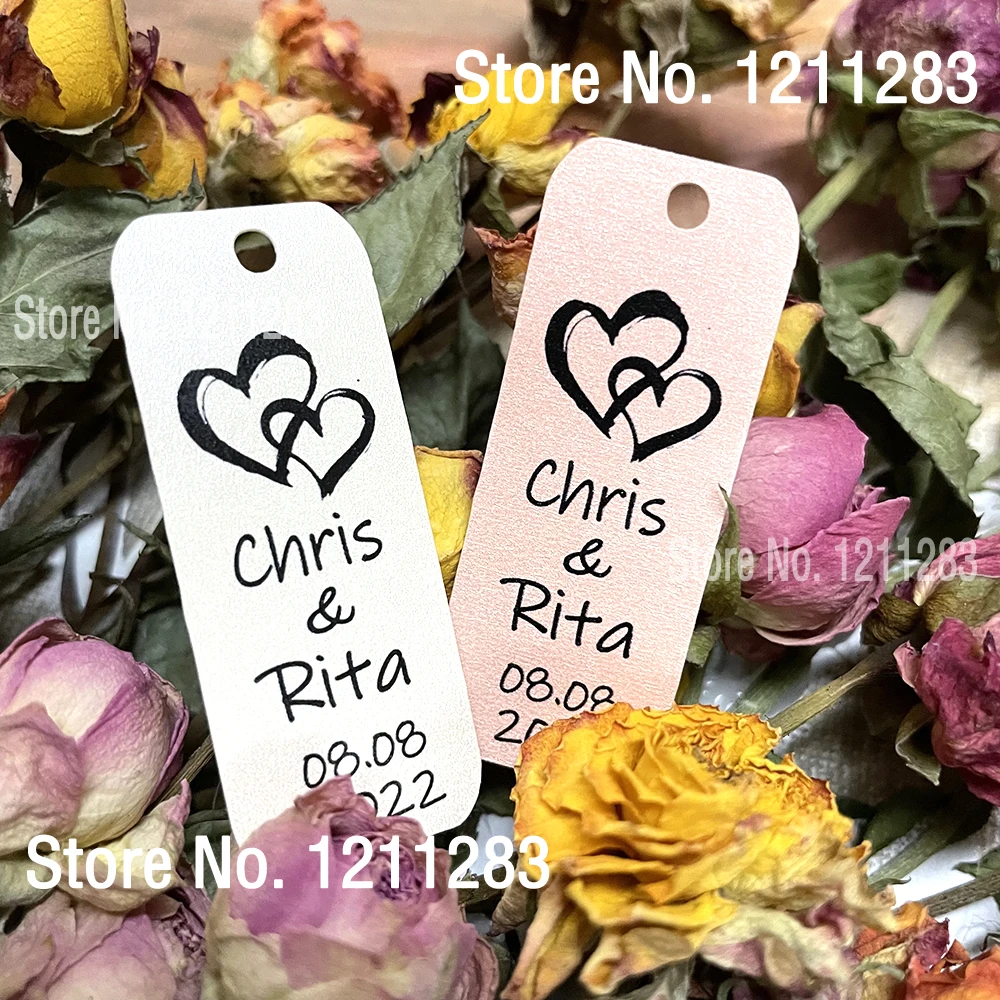 Personlized  Mini  Wedding Favor Tags Custom Name & Date Thank You Tags  Party Decor Favors  kraft paper/ Shiny paper