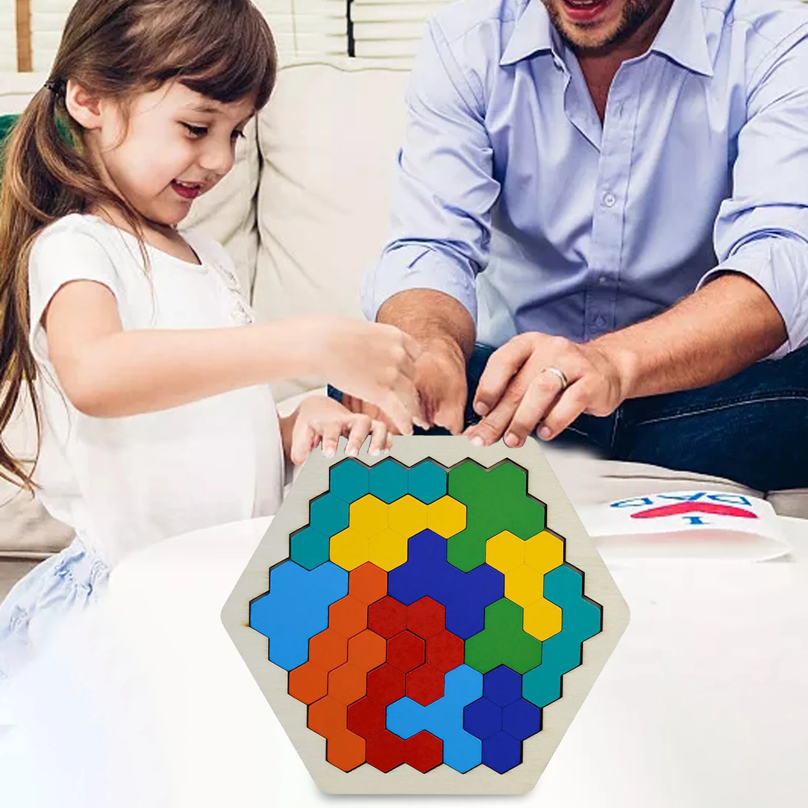 Hexagon Tangram Puzzles Wooden Brain Teaser IQ Game Educational Toys For Childrens Adults Montessori Toys Birthday Gifts