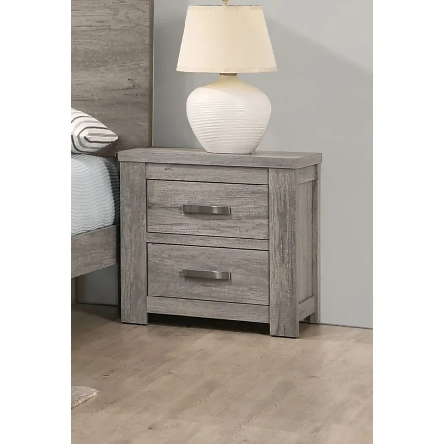 Bedroom Furniture Rustic Light Grey Simple 1pc Nightstand 2-Drawers Bed Side Table Solidwood