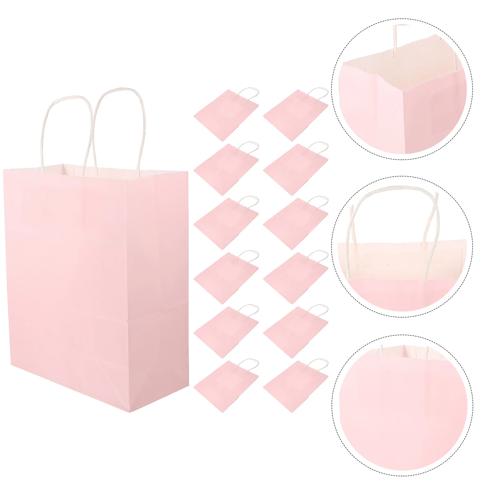 12 Pcs Pink Gift Bag Kraft Goodie Bags Paper Cookies with Handles Medium Size Packing Present Gifts Festival Bulk