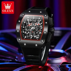 OLEVS3608-reloj de cuarzo para hombre, cronógrafo de diseño multifuncional Richard, correa de silicona luminosa, resistente al agua, conjunto de regalo