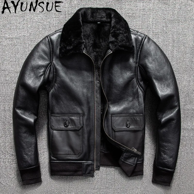 AYUNSUE Real Lamb Wool Fur Coat Man Winter 2026 Genuine Sheepskin Leather Fur Jacket Men Fashion Warm Fur Coats and Jackets New