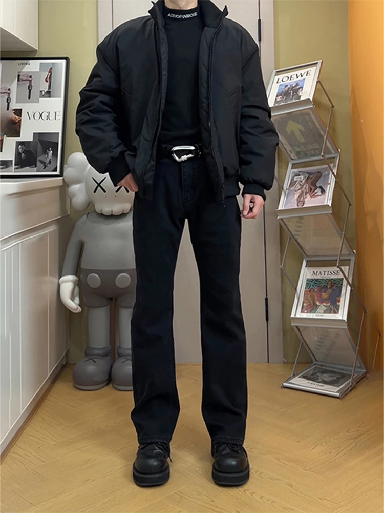 

American Sle Thiened Fce Lined Straight Leg Jeans Men's Winter Slimming High Street Wide Leg Jeans Not Tight Micro Fla...