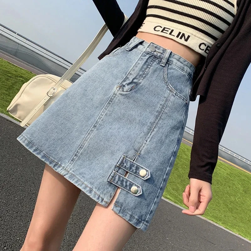 2024 New Anti glare Denim A-line Short Skirts, for Women Clothing, Spring Summer Denim Skirt, High Waisted hip Mini Jeans Skirts