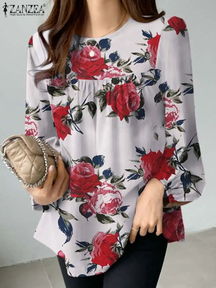 Zanzea Frauen Vintage Blumen gedruckt Bluse lässig Urlaub Party Blusas weibliche Tunika Tops Mujer Frühling elegante Langarmhemd