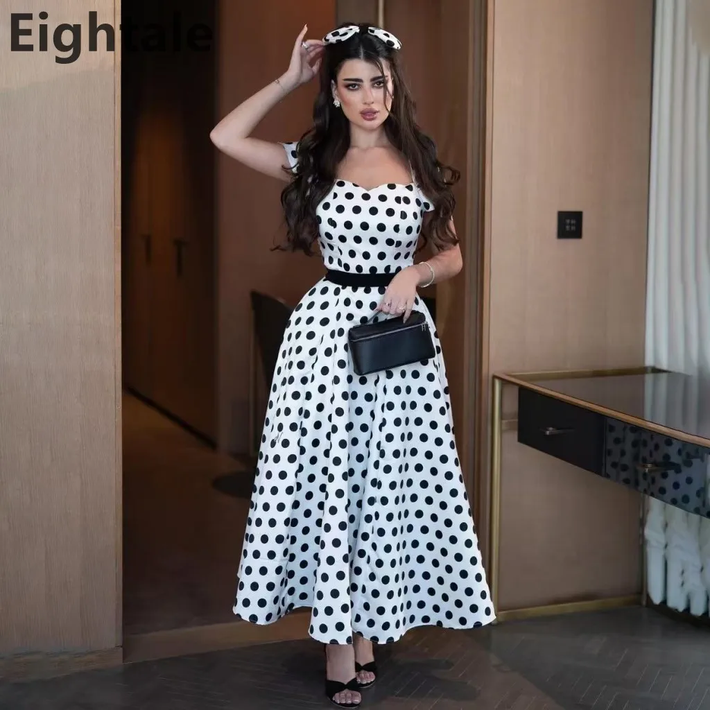 

Eightale 2025 Strapless Ankle-Length Evening Dress Dotted Printed White/Black Prom Party Formal Gown Customizable