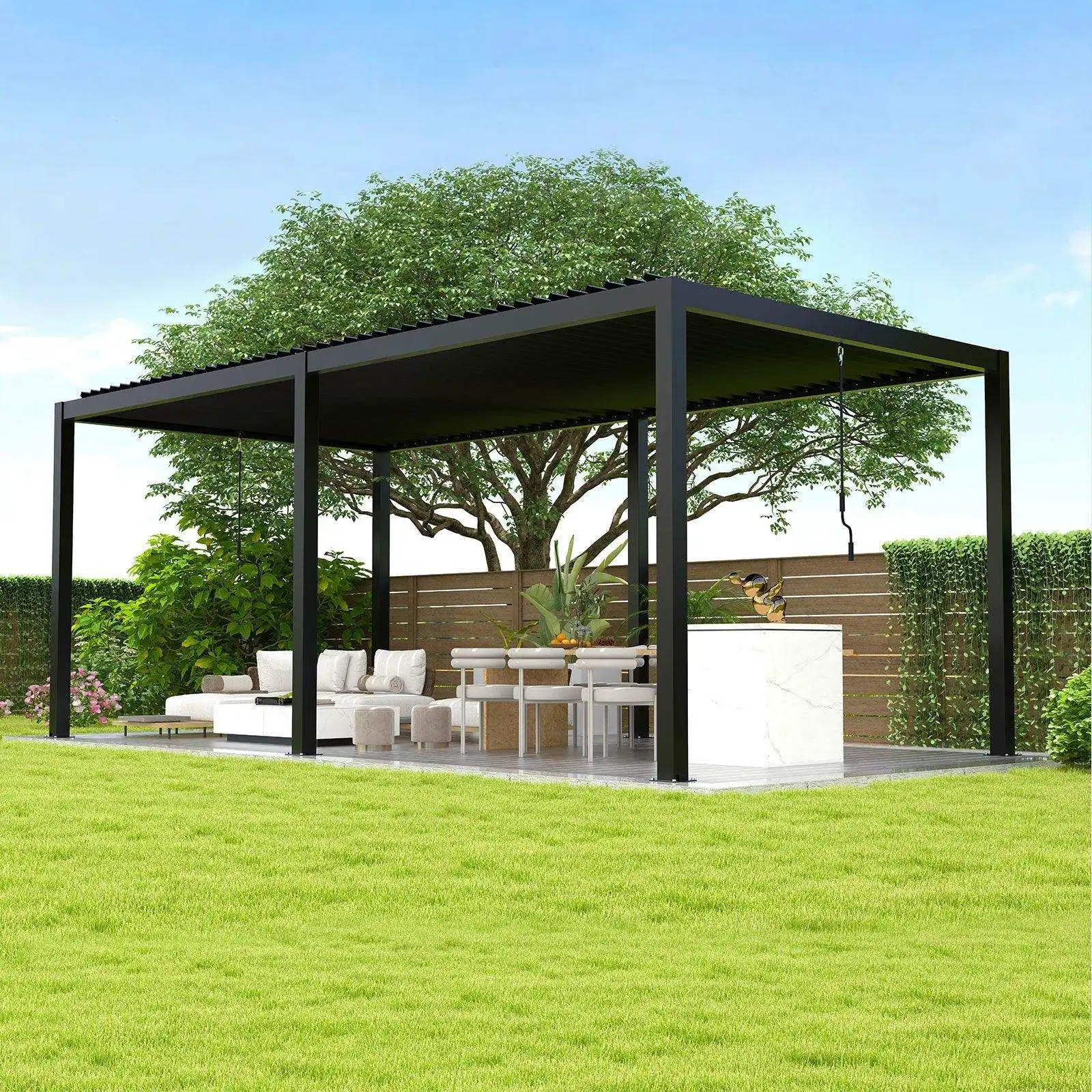Louvered Pergola 10x20FT Aluminum Hardtop Gazebo Adjustable Sun Shade Outdoor Patio Pavilion