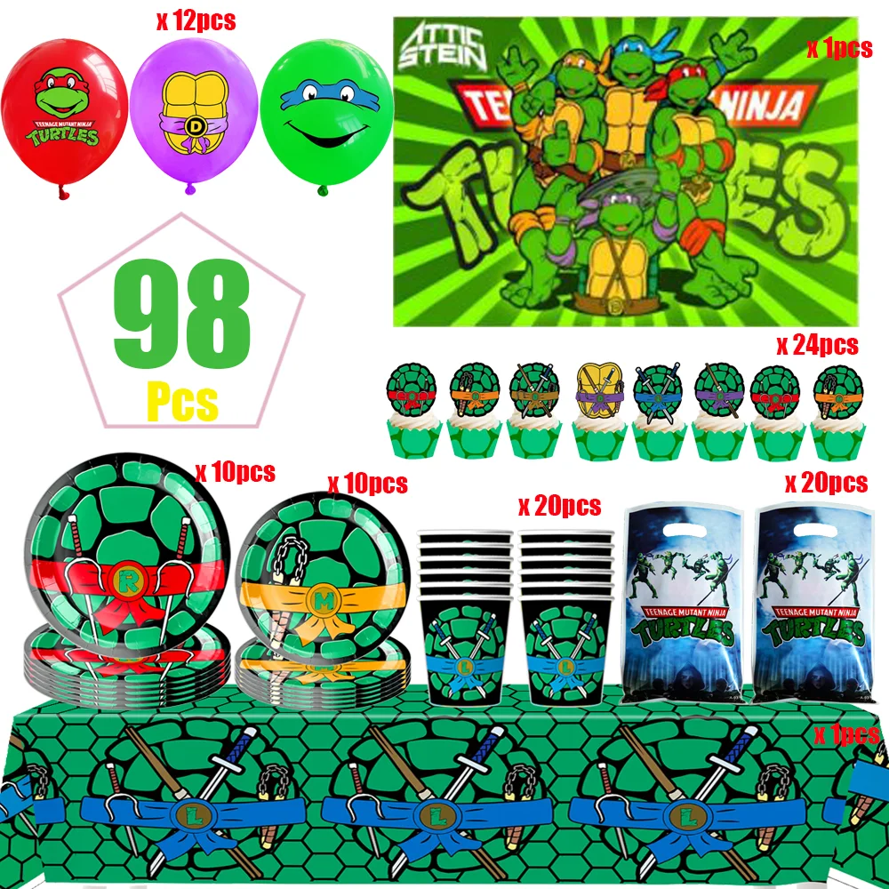 Decoração de Aniversário Tartaruga: Kit Descartável Completo para Festa - Pratos, Toalha de Mesa, Copos e Guardanapos para Chá de Bebê e Lembrancinhas de Festa de Menino