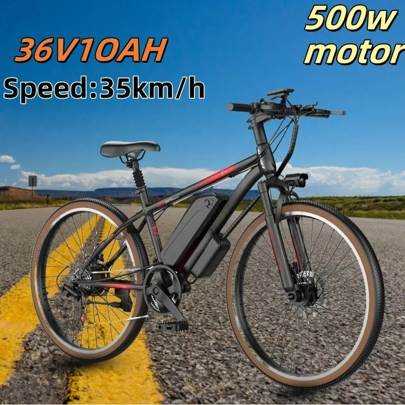 commuting tire brushless electric bicycle motor 500W 36V10AH Lithium battery e bike G26 electric bike upgraded fork damping City
