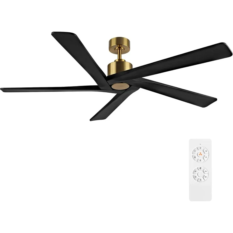 WINGBO 64 Inch DC Ceiling Fan Without Lights, 5 Reversible Carved Solid Wood Blades, 6-Speed Noiseless DC Motor