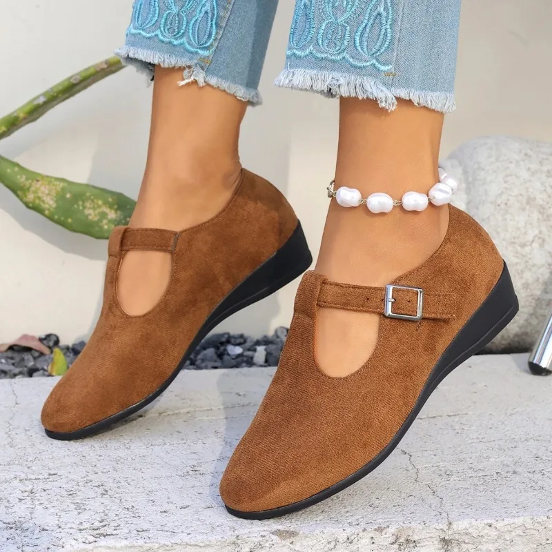 

Mary Jane Flat Shoes French Vintage Slip-On Women T-Strap Leather Shoes Autumn New Style Large Size Simple Comfortable Footwear