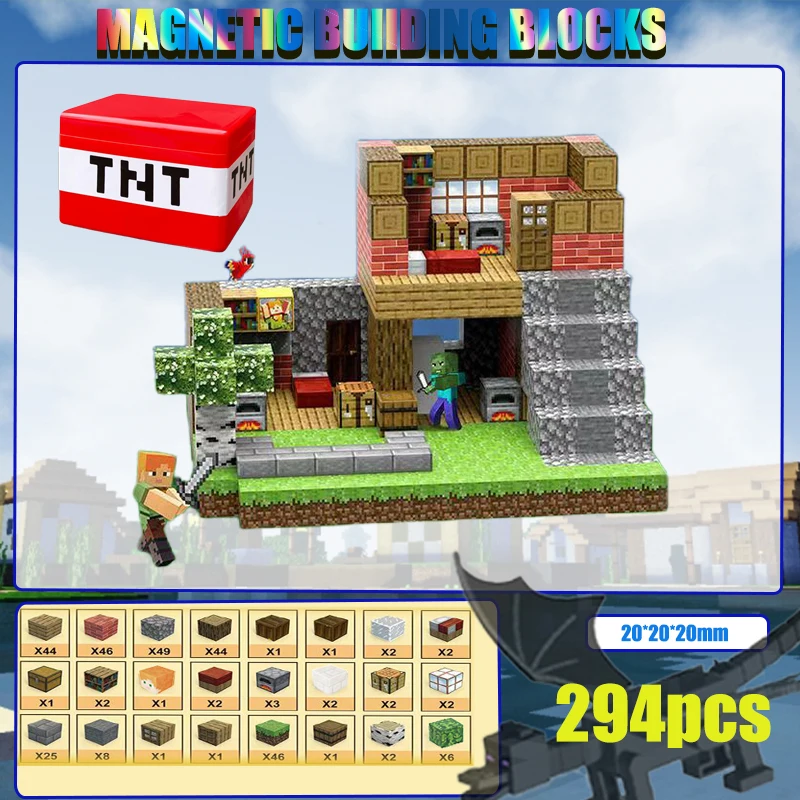 

Children's educational magnetic building blocks for DIY architectural games. Magnetic Christmas gifts for kids.