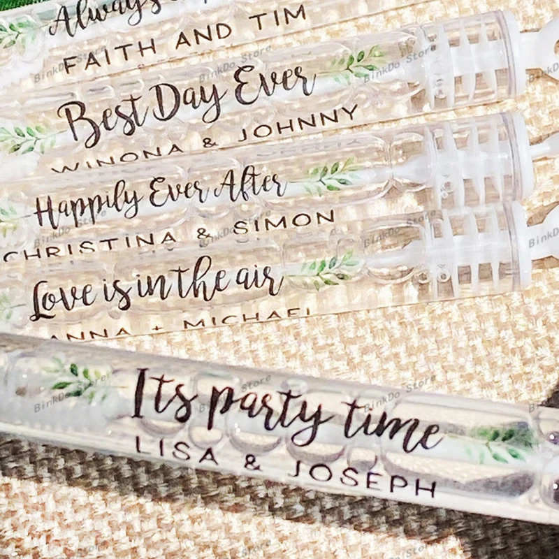 Personalized Wedding Bubble Labels for Reception Send-Off - Custom Clear Bubble Wand Stickers - Greenery Wedding Bulk Favor Labe