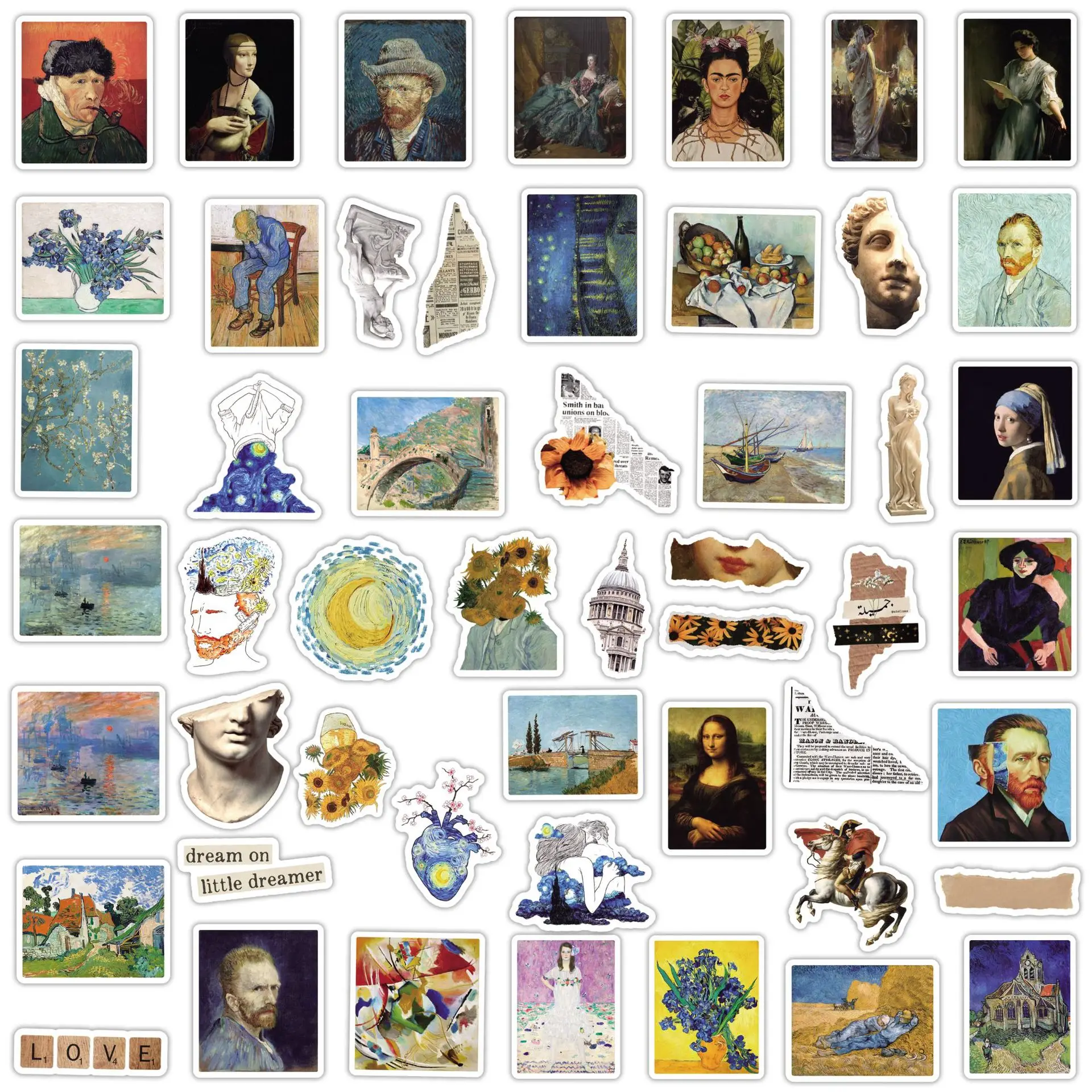 50pcs Retro Van Gogh Graffiti Stickers Mona Lisa Art Feng Shui Cup Luggage Laptop Stickers