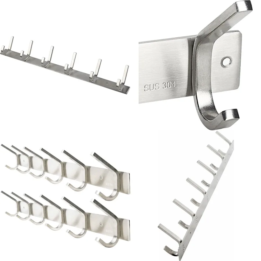 

2 Packs Heavy Duty Stainless Steel 304 Hook Rail Coat Rack with Satin Finish for Efficient Home Storage and Organization in Bed