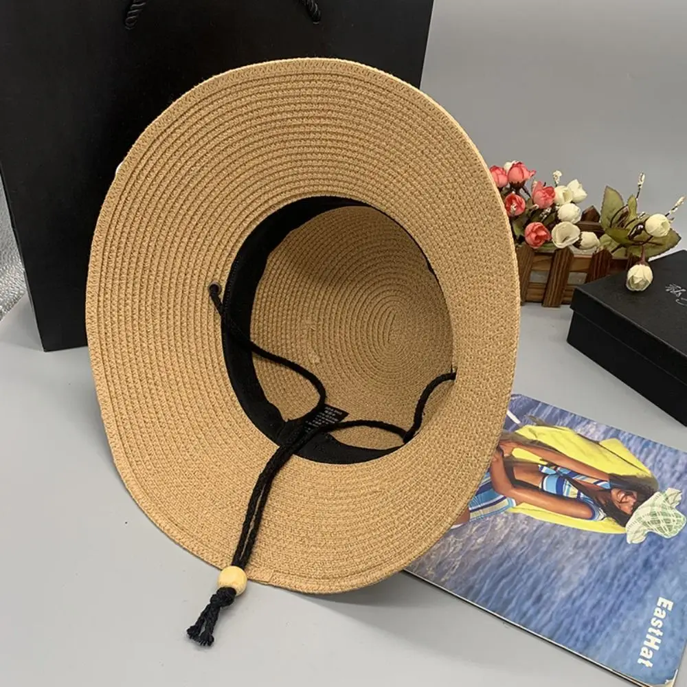 

Vintage Summer Straw Bucket Hat Wide Brim Foldable Women's Straw Hat UV Protection Beach Visor Cap Vacation