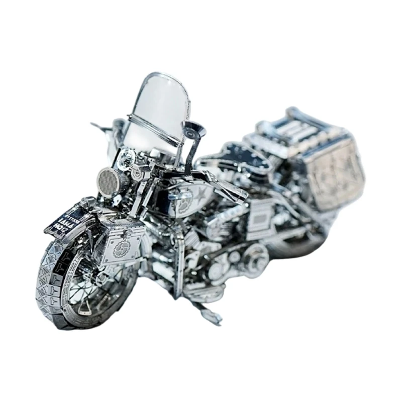 Metal Motorcycle Puzzle in Stainless Steel with Silver Finish, DIY Assembly Build for Shelf Decor, Collector Display Areas,