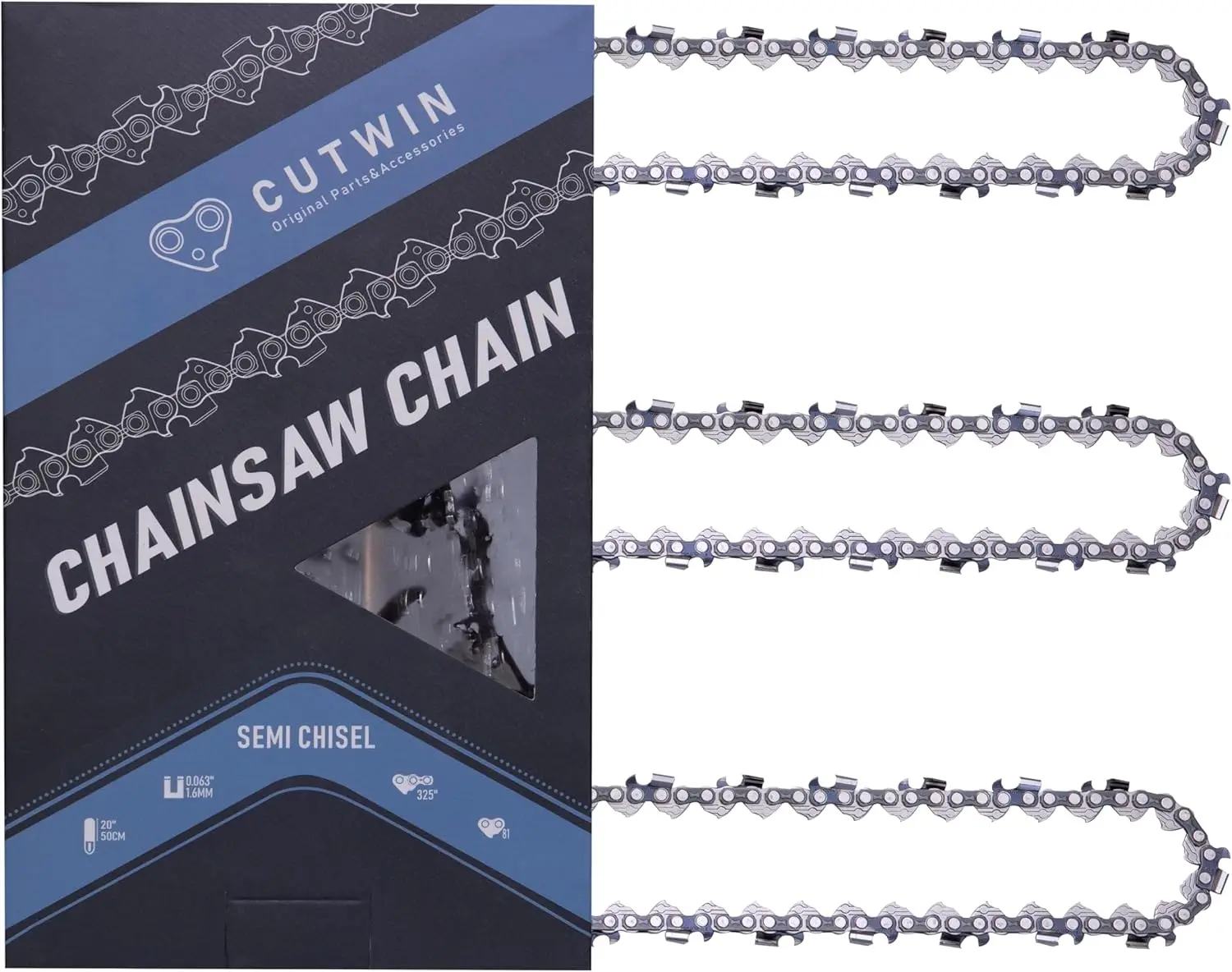 

20-дюймовая цепь для бензопилы, шаг .325, толщина 0.063 дюйма, 81 приводное звено, совместима с различными брендами (3 цепи)