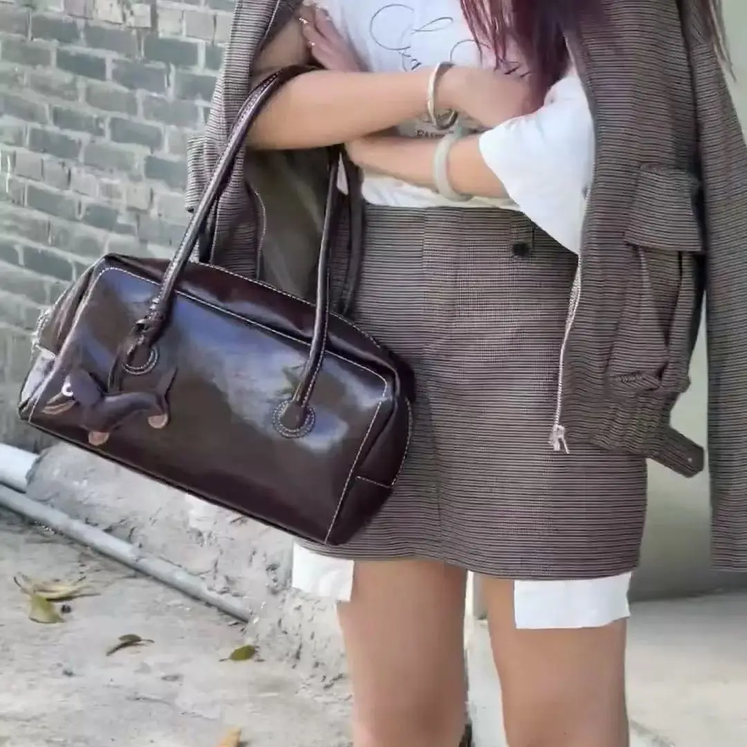 Margesherwood new Korean fashion casual leather Boston handbag, underarm single-shoulder bag