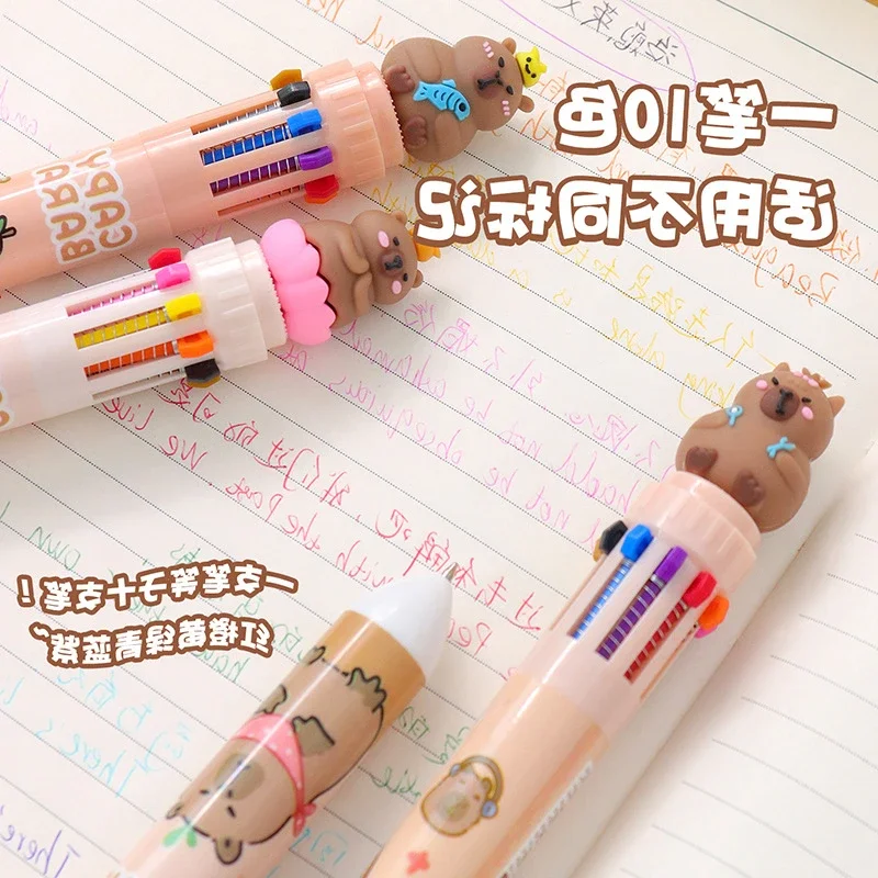 4Pcs Wholesale creative kapibara ten-color ballpoint pen cute multi-color in one push pen student stationery school supplies