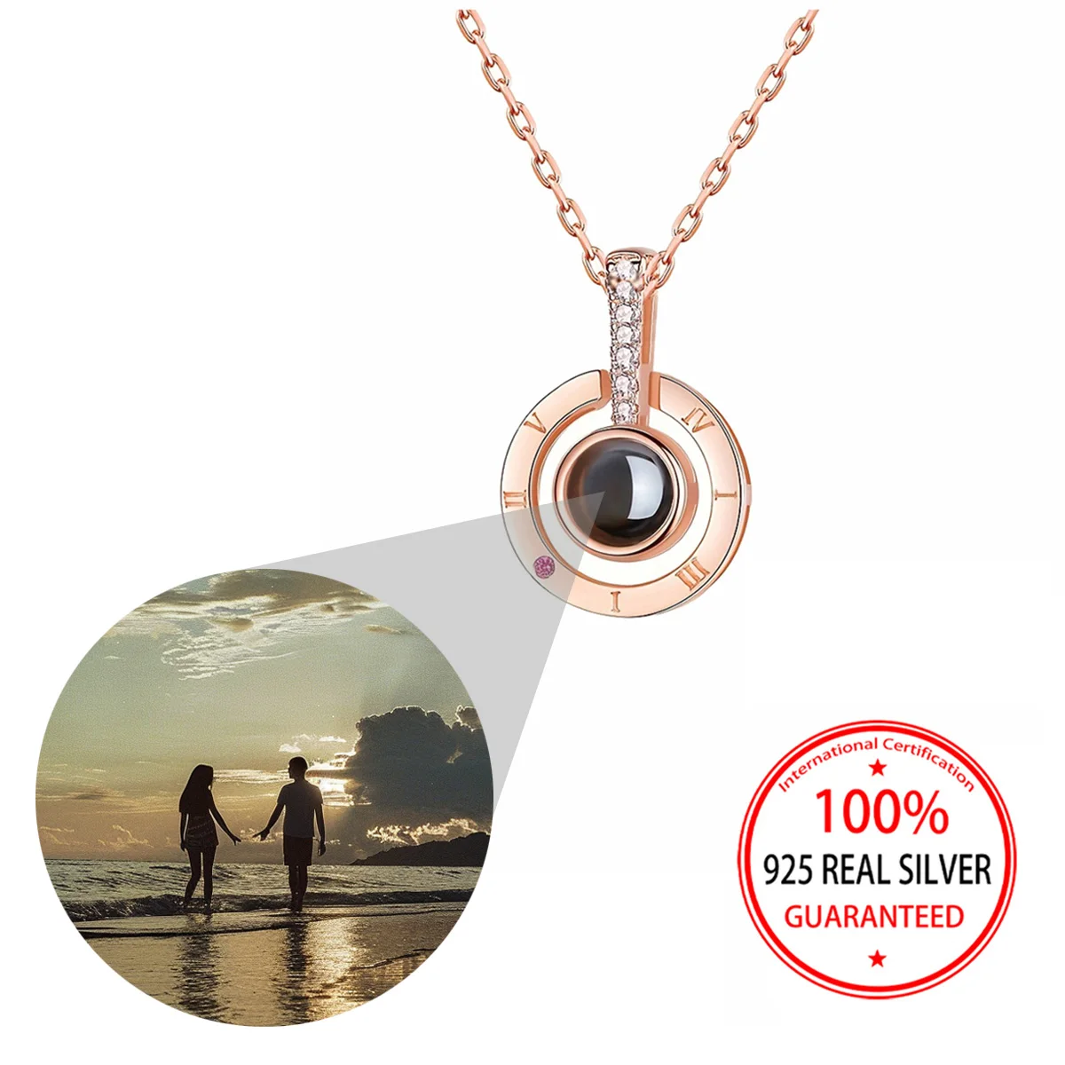 

Ожерелье из стерлингового серебра 925 пробы, цветное изображение на заказ, круглое проекционное ожерелье, подарок на день Святого Валентина для подруги, изысканная новинка