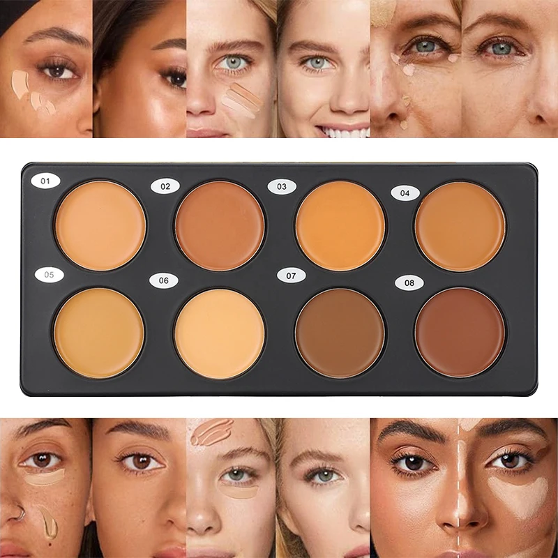 Paleta de crema correctora de 8 colores, maquillaje de contorno mate, paleta todo en uno que cubre profesionalmente las ojeras alrededor de los ojos