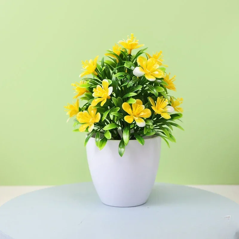 Artificial Flowers Five-leaf Plum Small Potted Fake Flower Decoration Plastic Bonsai Fake Flower Indoor Home Tabletop Decoration