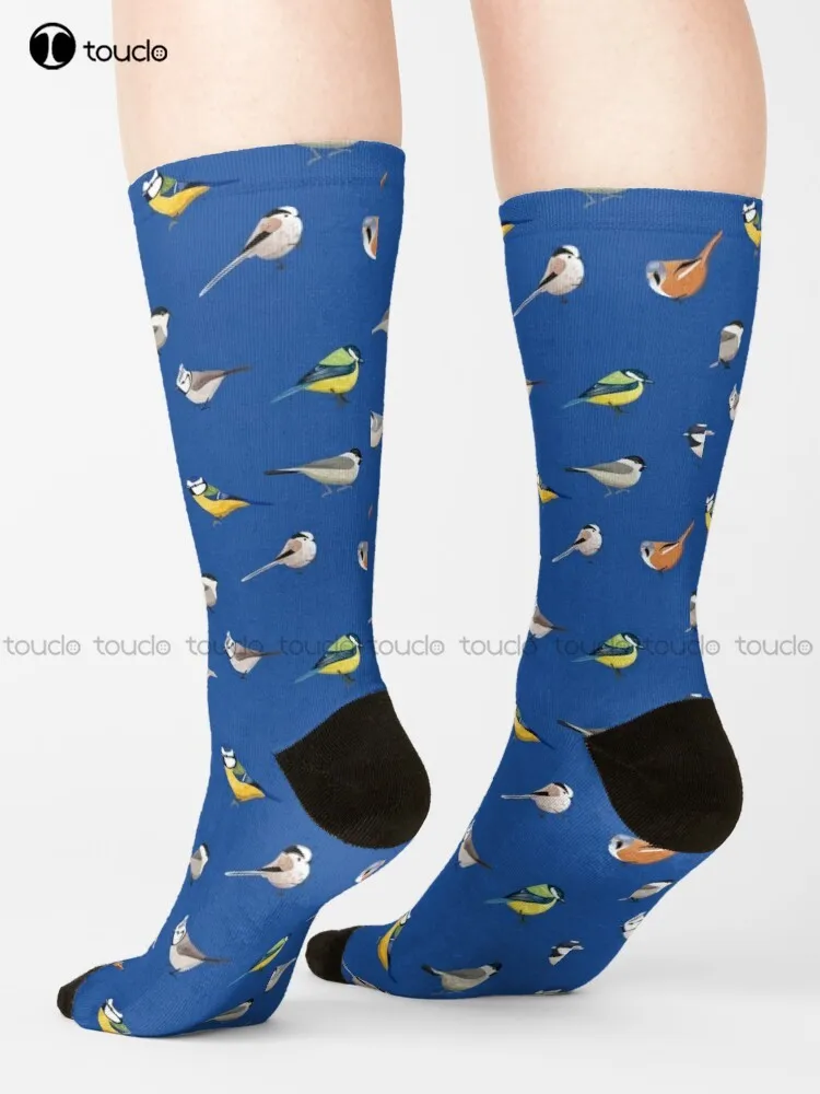 Birdwatching Birding Tit Bird Pattern Birder Gift Socks Mens Cotton Socks Cartoon Street Skateboard Socks 360° Digital Print