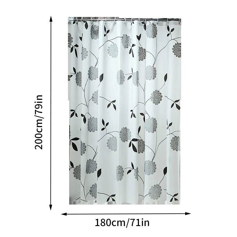 Shower Curtain Floral Extra Long Wet Room Curtain Lining - Bathroom Mildew Resistant and Waterproof Shower Curtain