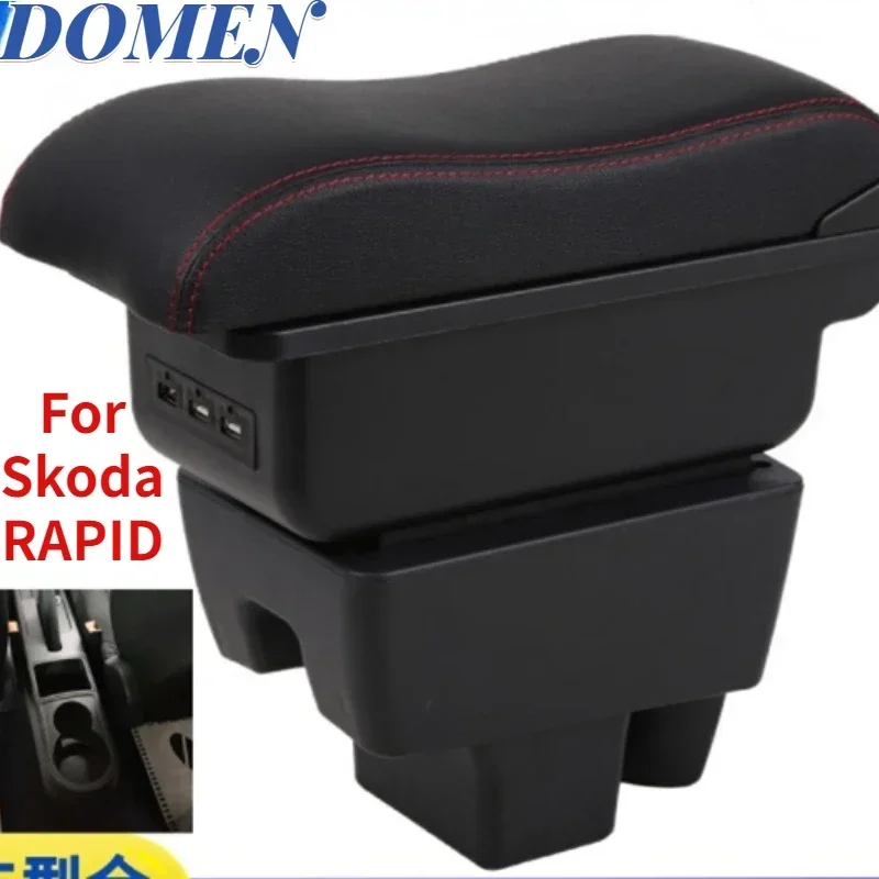 

For Skoda RAPID armrest box modification accessories Interior Parts Car With Retractable Cup Hole Large Space Dual Layer USB