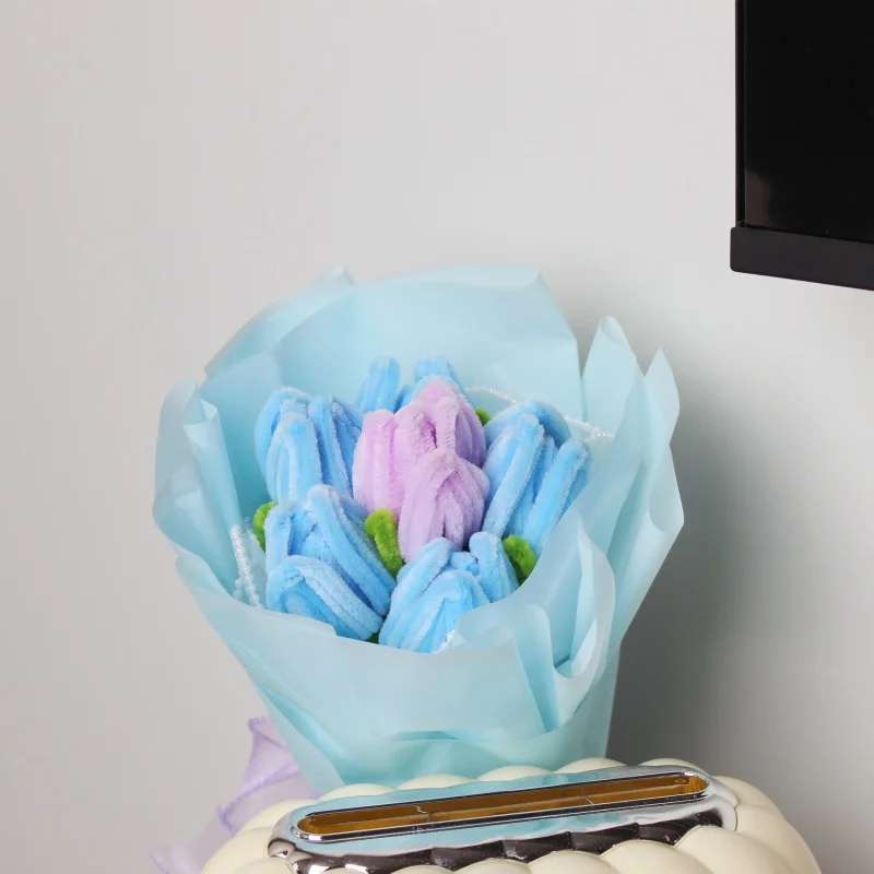 PIPE Six Tulip flower Bouquets Handmade Artificial Flower Christmas‘ Day Gifts Blue Fake Flowers Home Decor