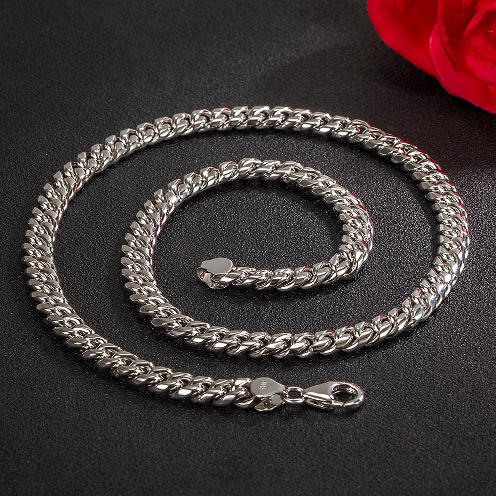 

Men's 925 Sterling Silver Miami Cuban Chain Necklace 8MM Chunky Curb Link Unisex Choker Fine Jewelry